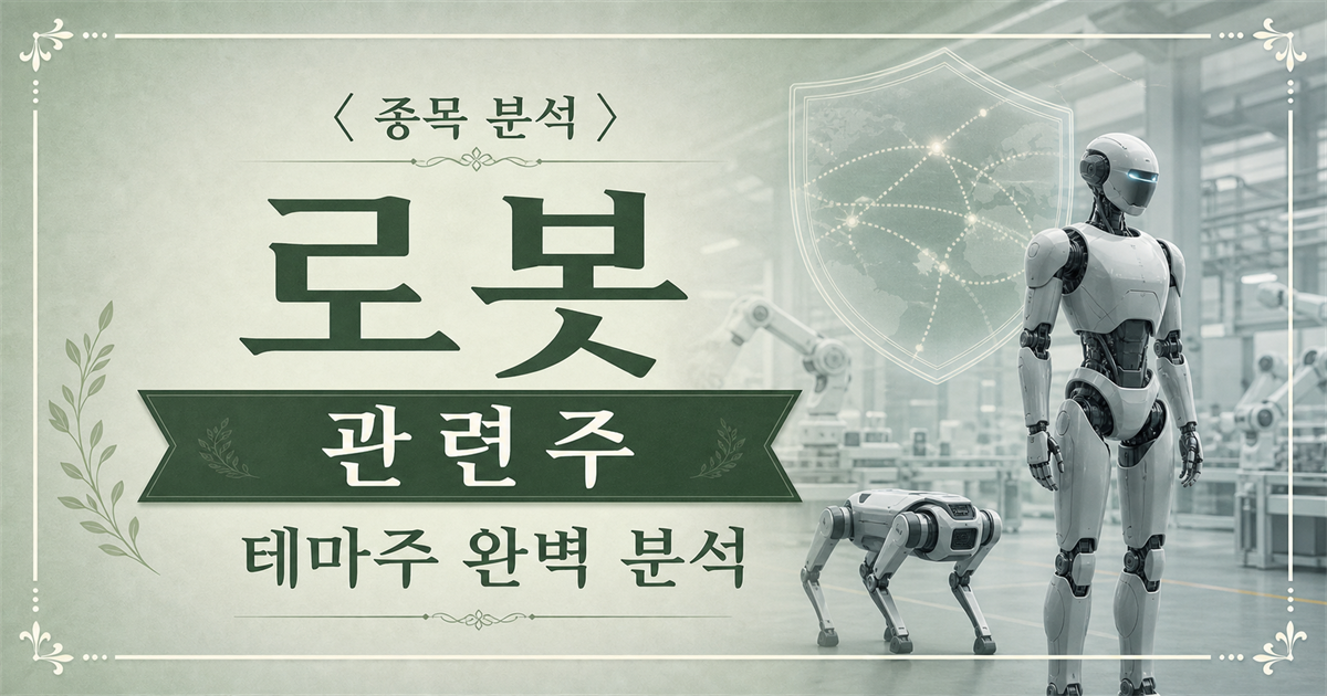 미국 외국산 이동형 로봇 규제와 로봇 관련주를 표현한 종목 분석 표지