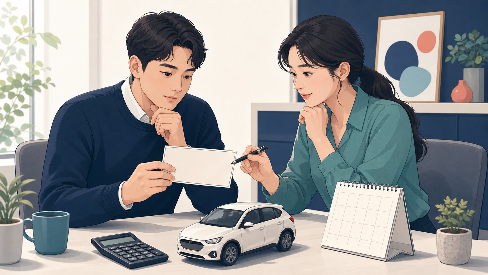 자동차세 계산에 필요한 차량 분류와 등록 정보를 함께 확인하는 일러스트