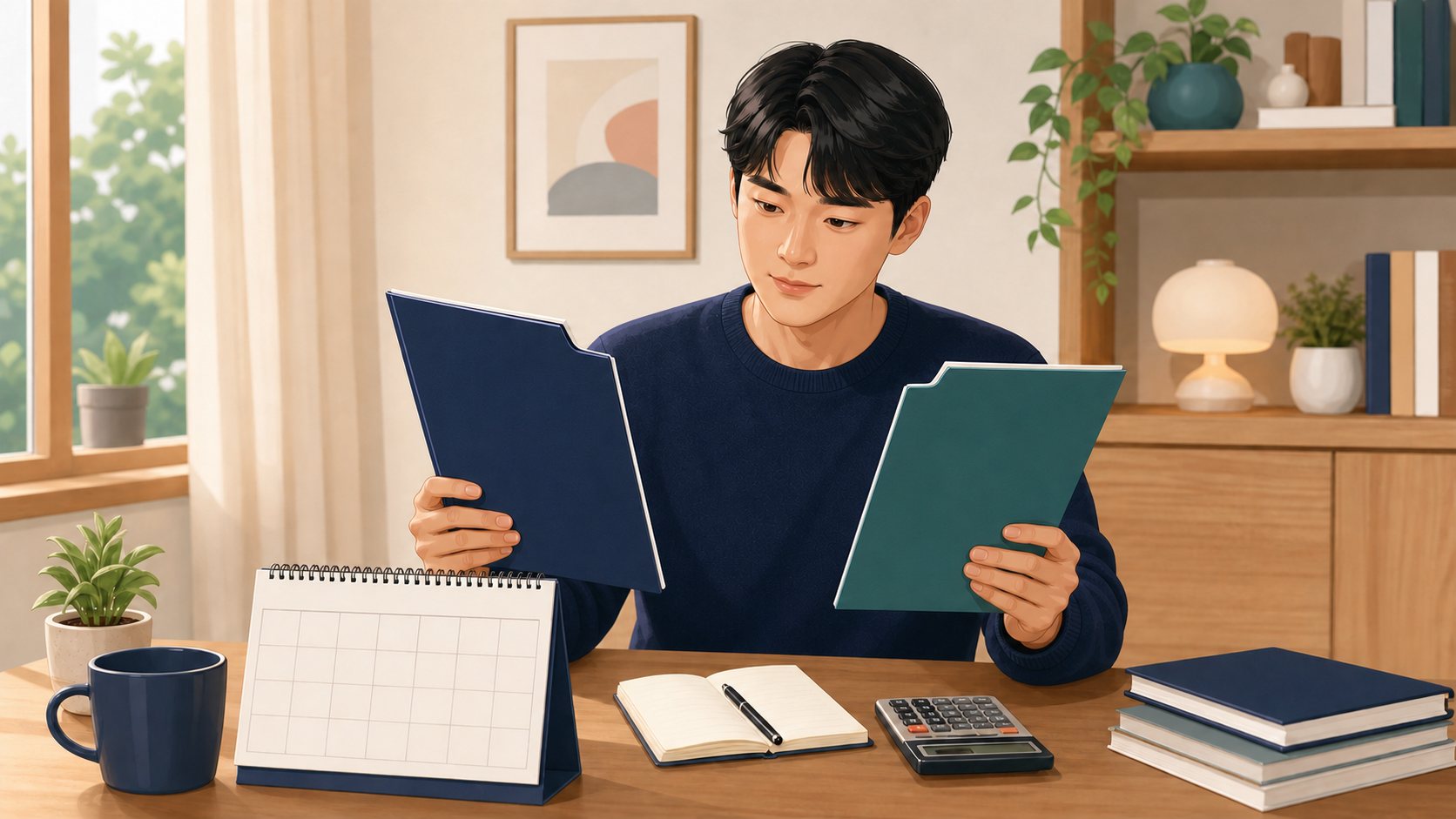 연금저축과 IRP 자료를 비교하며 납입 한도를 확인하는 사람 일러스트